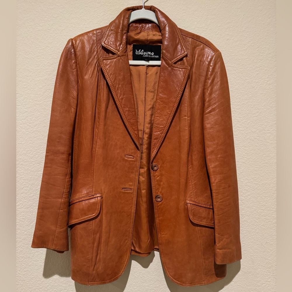 Vintage Wilson Brown Leather Blazer Tailored Notched Lapel with pockets - Picture 2 of 9